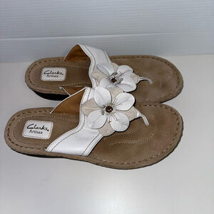 Clarks Artisan Flower Top Sandals LEATHER Clogs Mules Sandals Shoes Women SZ 11